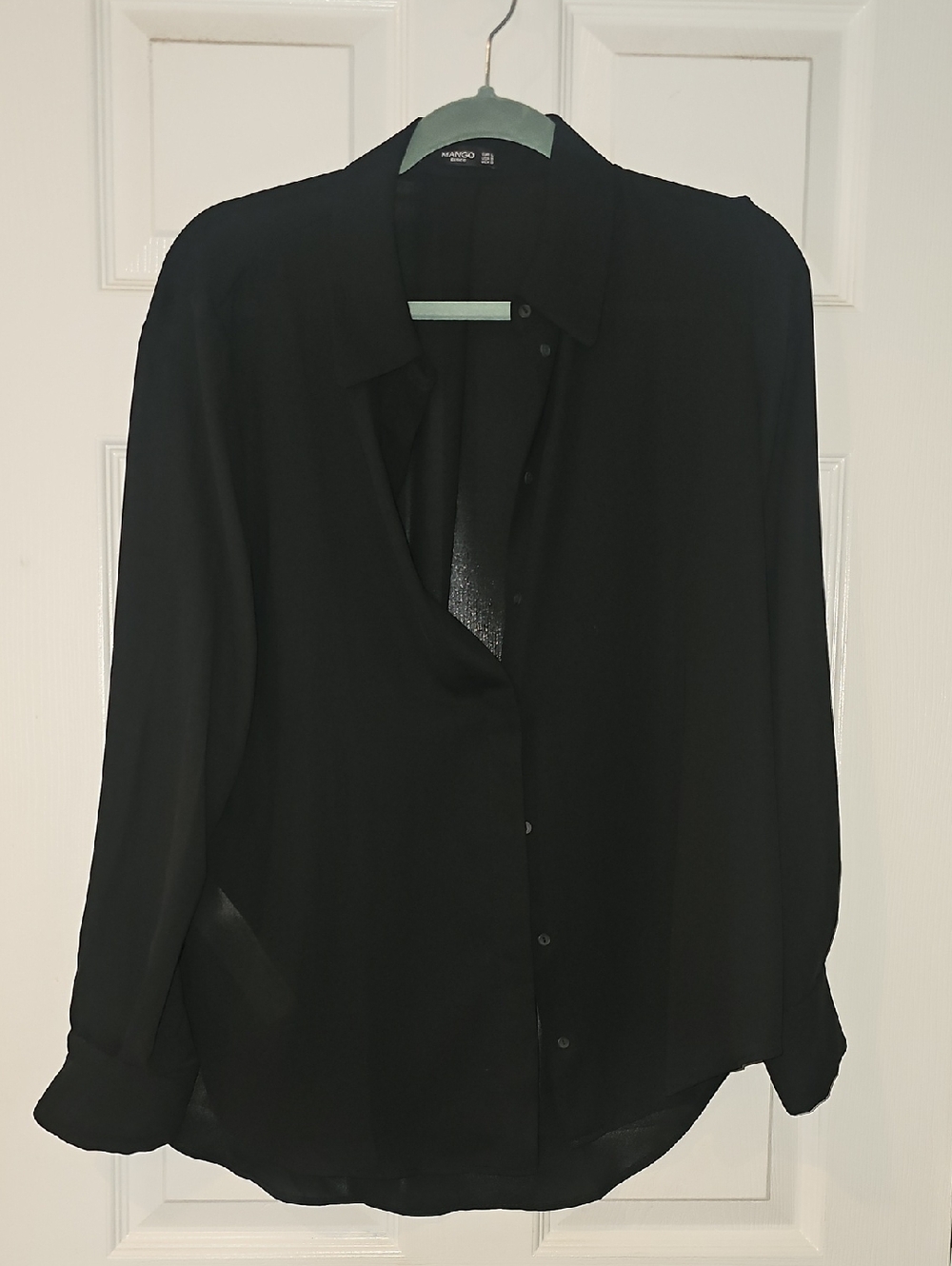 Mango Black Sheer Button-Front Blouse